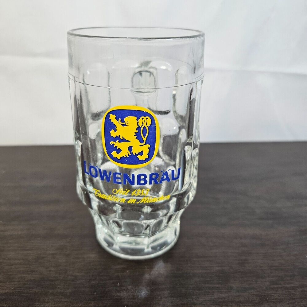 Lowenbrau Munchen Glass Beer Mug .25 Liter 5 1/8" Tall
